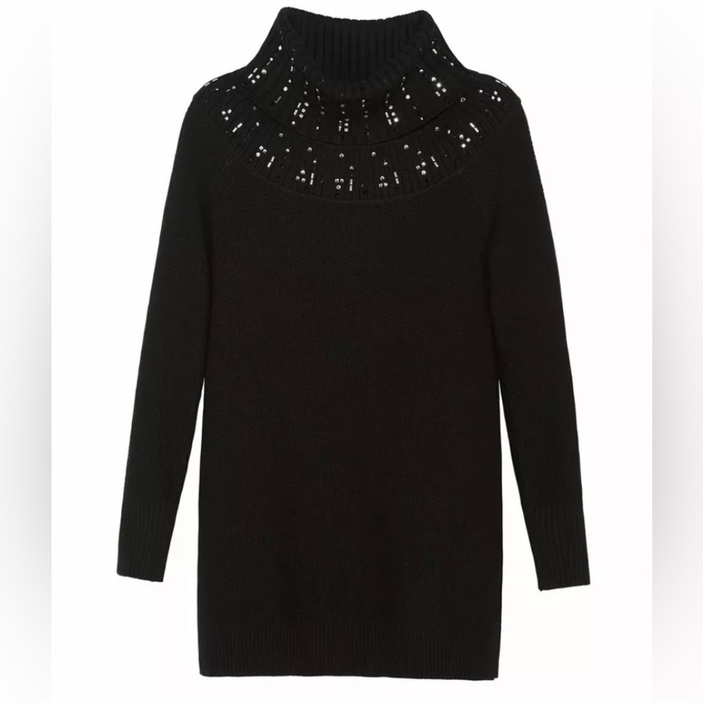 New White House Black Market Women Turtleneck Embellished Tunic Sweater Size XS